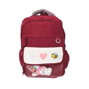 Mochila Escolar Kawaii 18” con Peluche de Conejo, Pines y Llavero | TRSC026
